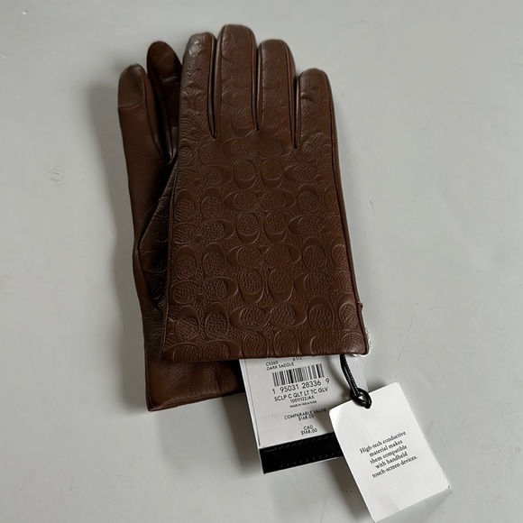 Coach Signature Leather Tech Gloves C5260 dark saddle 6 1/2 S - Picture 2 of 6
